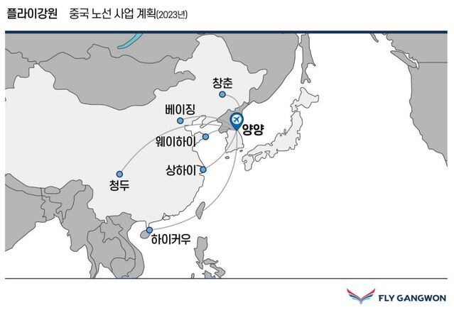 ▲ 플라이강원의 2023년 중국노선 사업계획. ⓒ플라이강원