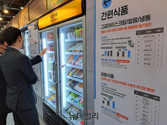 ▲ 전시회에 참가한 참석자가 냉동식품 코너를 둘러보고 있다ⓒ조현우 기자
