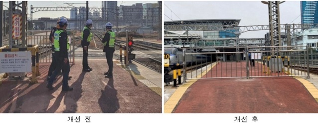▲ 철도안전 개선사례. 상시 개방돼 있던 부산역 선로출입로에 철도안전 자율보고에 따른 현장조사 후 안전방벽이 설치된 모습.ⓒTS