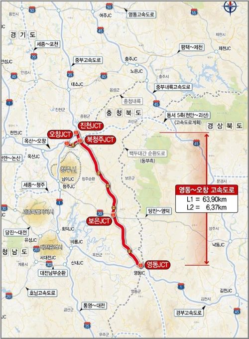 ▲ 영동~오창 고속도로 노선도.ⓒ충북도