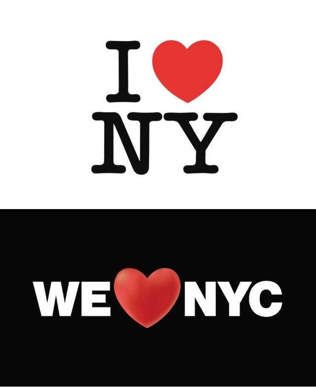 ▲ 뉴욕시의 I♥NY 슬로건(위)과 새로운 슬로건 WE♥NYC(아래). ⓒWe Love New York City