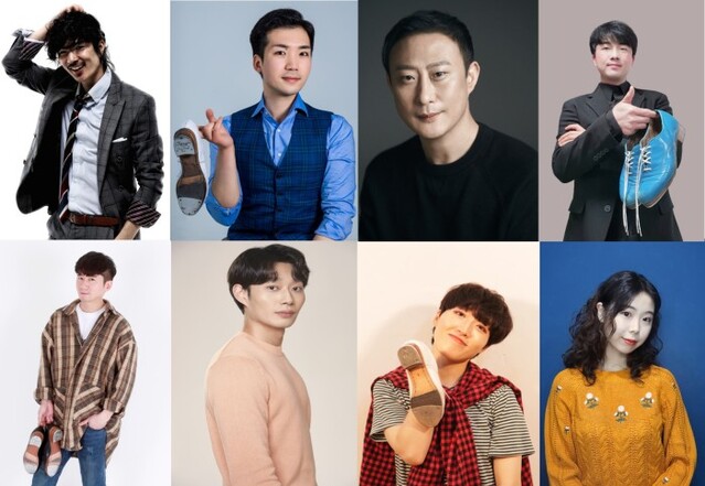 ▲ 뮤지컬 '카펜터스'에 출연하는 (왼쪽부터) 배우 김상권·주도환·손민수·윤경진·엄기웅·양시온·김세연·박규빈.ⓒ마포문화재단