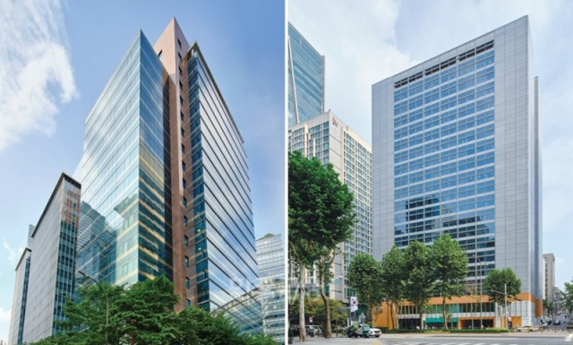▲ 삼성FN리츠의 기초 자산인 서울 강남 대치타워(오른쪽)와 서울 중구 에스원빌딩 ⓒ
