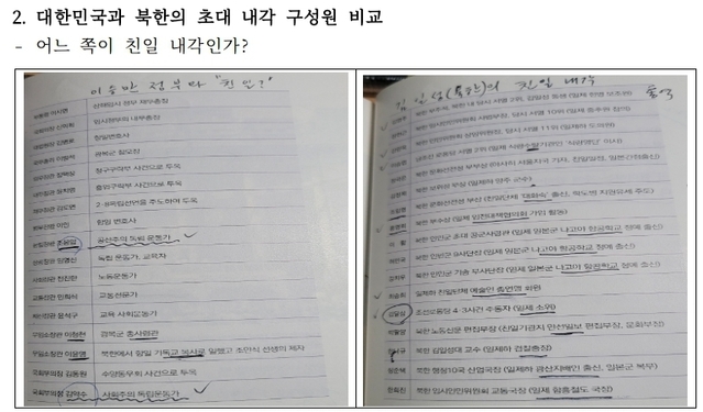 ▲ 대한민국과 북한의 초대 내각 구성원 비교 - 어느 쪽이 친일 내각인가? ⓒ홍후조 교수 논문 '이승만은 분단의 원흉이고, 김구는 통일의 화신인가?' 캡처