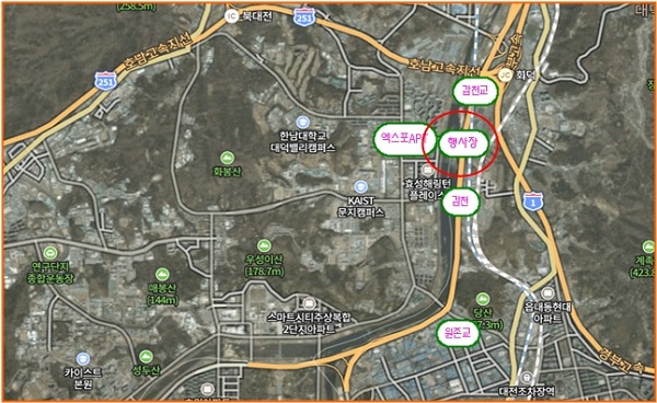 ▲ 대전 전민동 갑천 둔치 ‘계절별 꽃단지’위치도. ⓒ대전시