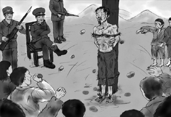 ▲ 북한 정치범 수용소의 참혹한 실태를 고발한 그림. ⓒ북한인권위원회(HRNK)