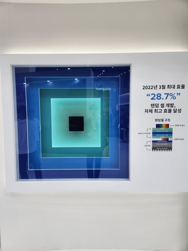 ▲ 차세대 태양광 기술로 꼽히는 페로브스카이트-결정질 실리콘 탠덤 셀. ⓒ이현욱 기자