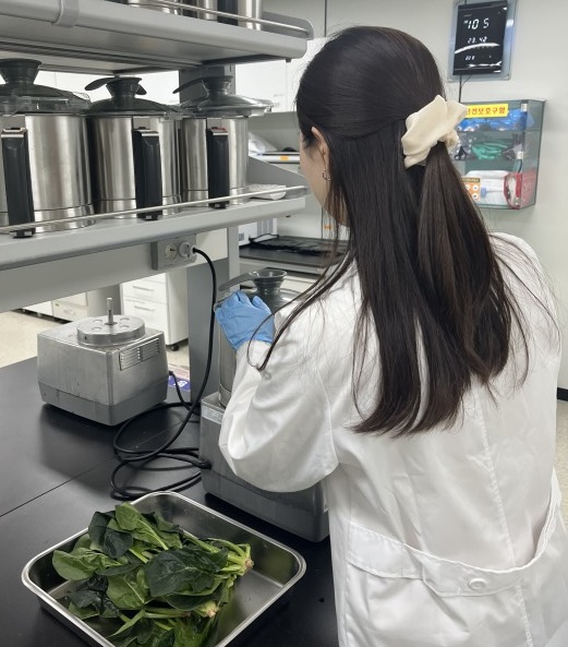 ▲ 봄나물 중금속 안전성 검사장면.ⓒ충북도보건환경연구원