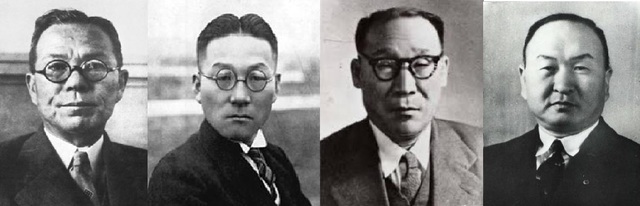 ▲ 1945년 9월6일 창당한 한국민주당의 주요인사들. 김성수, 송진우, 이인, 장덕수(왼쪽부터)ⓒ뉴데일리DB