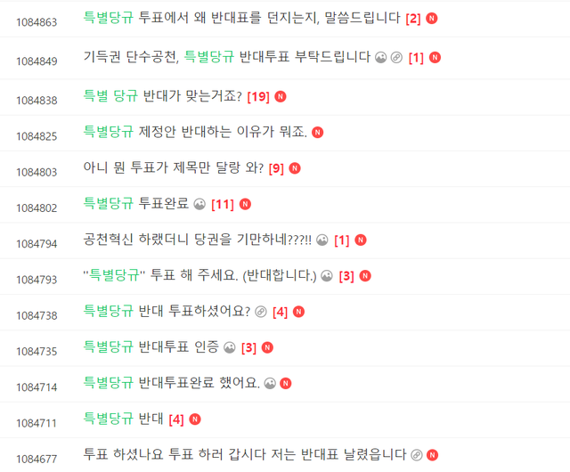 ▲ 이재명 더불어민주당 대표의 팬카페 '재명이네 마을'에 올라온 글. 이 대표 지지자들이 3~4일 진행하는 권리당원 투표에서 특별당규 개정에 반대표를 던졌다고 밝히고 있다. ⓒ'재명이네 마을' 캡처