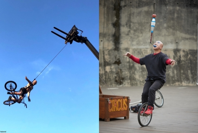 ▲ 뱅상 바랭 '해질녘'(왼쪽)과 안재근 '곡예사_根(root)' 공연 장면.ⓒ서울문화재단