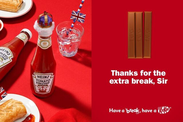 ▲ 찰스 3세 영국 국왕의 즉위를 기념하기 위한 하인즈(좌)와 킷캣의 캠페인. ⓒ하인즈, 킷캣