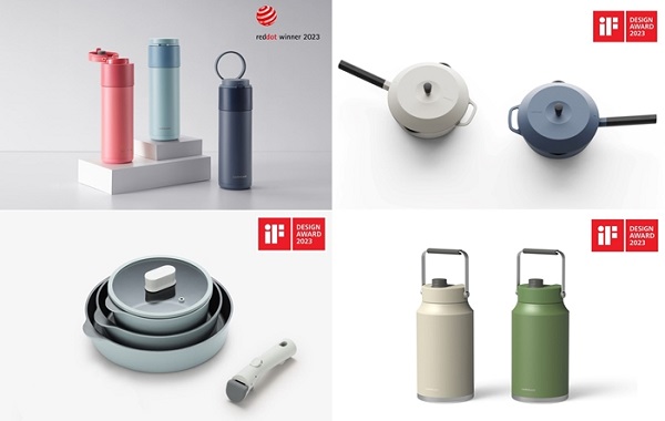 ▲ 상단 왼쪽부터 시계방향으로 히든 문 텀블러, 마스터 딥팬 IH, 슬로 워터저그, 슈트IH 멀티핸들ⓒ락앤락