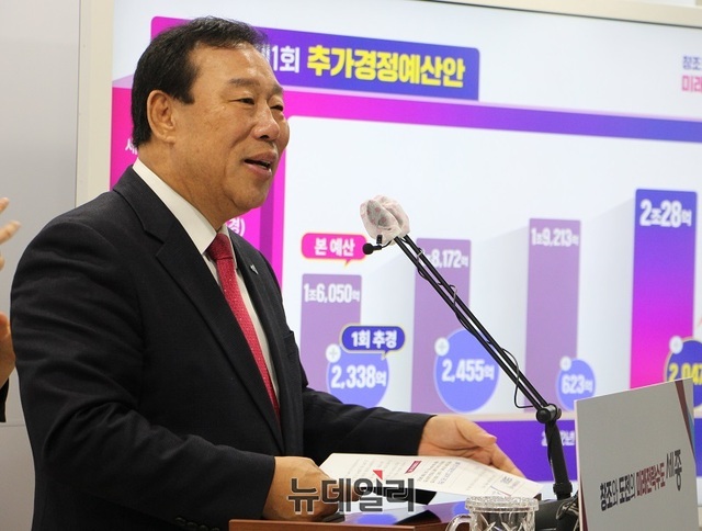 ▲ 최민호 세종시장이 15일 시청 정음실에서 추경 예산과 관련해 간담회를 하고 있다.ⓒ이길표 기자