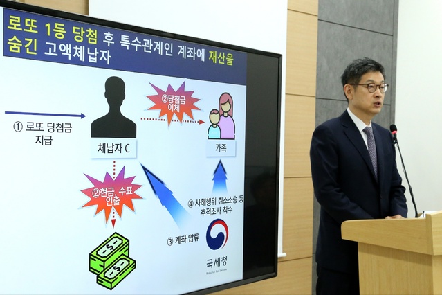 ▲ 김동일 국세청 징세법무과장은 23일 고액체납자에 대한 재산추적조사 브리핑을 하고 있다. ⓒ국세청