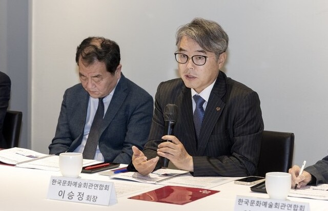 ▲ 지난 23일 열린 '제16회 제주해비치아트페스티벌' 기자간담회에서 이승정 한국문화예술회관연합회 회장이 행사에 대해 설명하고 있다.ⓒ한국문화예술회관연합회