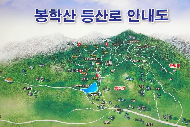 ▲ 봉학골산림욕장 주차장 옆에 세워진 봉학산 등산로 안내도.ⓒ진경수 山 애호가