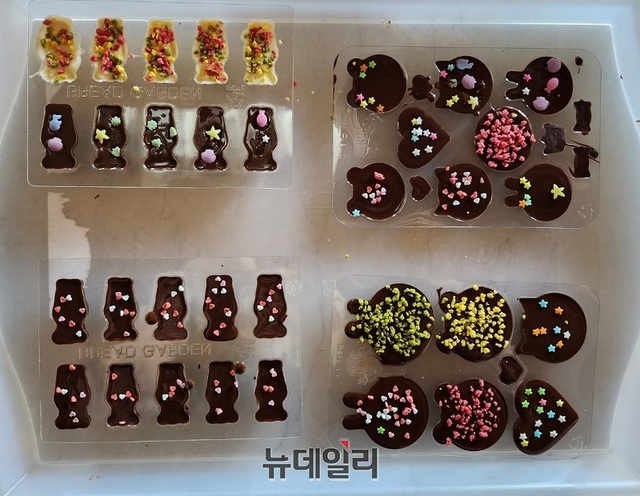 ▲ 제천 본정스쿨 초콜릿체험카페프로그램을 통해 완성된 다양한모양의 초콜릿.ⓒ김정원 기자