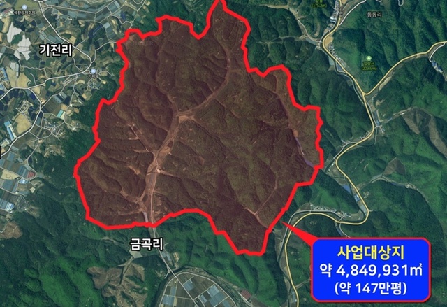 ▲ 충북 진천군이 초평면에 조성할 예정인 금곡지구 관광단지.ⓒ진천군
