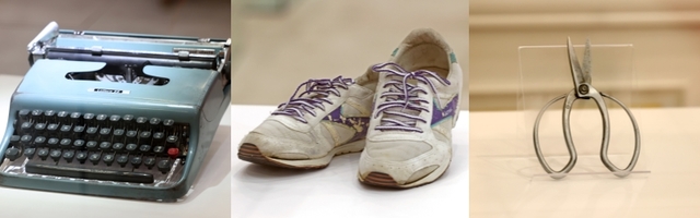 ▲ (사진 왼쪽부터) 이승만 대통령 영문타자기, 김영삼 조깅화, 김대중 원예가위.ⓒ문화체육관광부