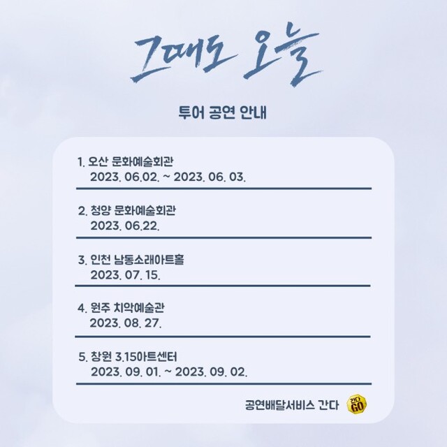 ▲ 연극 '그때도 오늘' 투어 일정.ⓒ공연배달서비스 간다