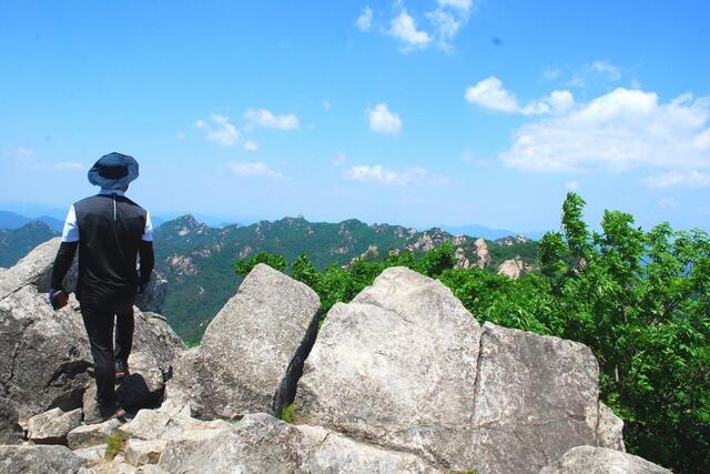 ▲ 천왕봉에서 관음봉까지 활처럼 이어진 속리산 산등성이.ⓒ진경수 山 애호가