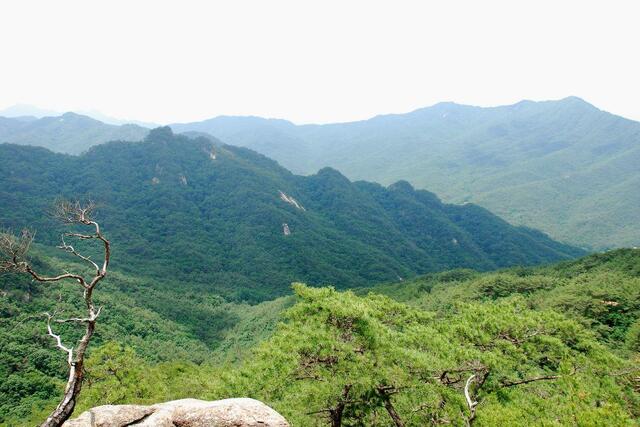▲ 조망 바위에서 바라본 칠보산 능선과 괴산 명산들.ⓒ진경수 山 애호가