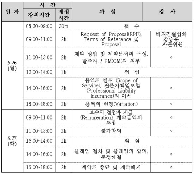 ▲ 교육 일정. ⓒ해외건설협회