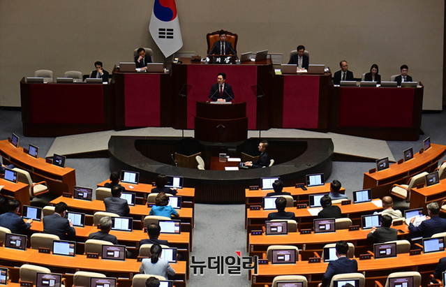 ▲ 김기현 국민의힘 대표가 20일 오전 국회에서 열린 본회의에서 교섭단체 대표연설을 하고 있다. ⓒ이종현 기자