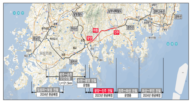 ▲ 경전선 전철화 사업 노선도.ⓒ국토교통부