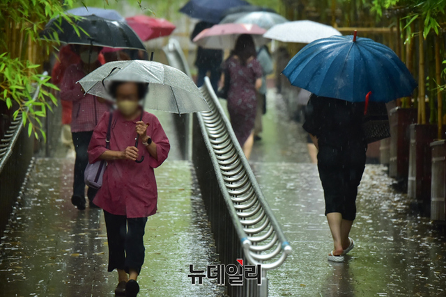 ▲ 서울 시내에서 시민들이 우산을 쓴 채 이동하고 있다. ⓒ뉴데일리DB