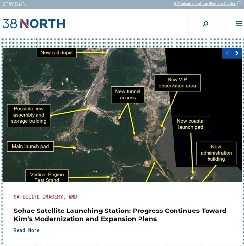 ▲ 미국의 북한전문매체 38노스(38 North)를 운영하는 싱크탱크 스팀슨센터(Stimson Center) 홈페이지. ⓒ스팀슨센터 홈페이지 캡처
