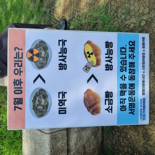 ▲ 7일 더불어민주당이 국회 본청 앞에서 개최한 '윤석열 정권 오염수 투기 반대 촉구 결의대회' 현장에 있는 한 피켓의 모습. ⓒ이지성 기자