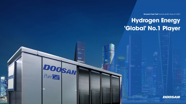 ▲ 두산퓨얼셀이 발간한 '2023 지속가능경영보고서' 표지. ⓒ두산퓨얼셀