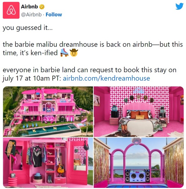 ▲ 에어비앤비 X 바비 '드림하우스' 이벤트. ⓒ에어비앤비 트위터