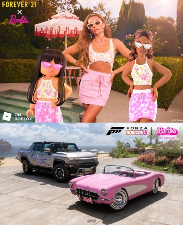▲ 포에버21 X 바비 컬래버레이션(위), X박스 'Forza Horizon5' X 바비 컬래버레이션. ⓒ각사