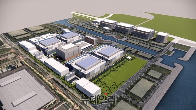 ▲ 롯데바이오로직스 신규 공장 조감도(사진 오른쪽), 왼쪽은 기존 삼성바이오로직스 공장. 이들간 거리는 250여 미터에 불과하다. ⓒ뉴데일리DB