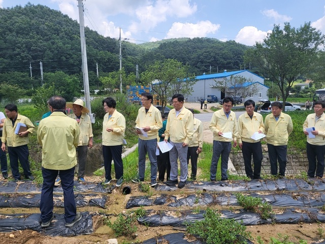 ▲ 경북도의회 농수산위원회(위원장 남영숙)는 21일 이번 집중호우로 인해 많은 피해가 발생한 봉화, 영주, 문경지역을 방문해 피해 현장을 둘러보고 농업인들을 위로했다.ⓒ경북도의회