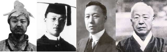 ▲ 이승만 얼굴 변천사. 왼쪽부터 20대 죄수, 35세 프린스턴대학 박사, 45세 상하이 임시정부 초대 대통령, 73세 대한민국 건국대통령.