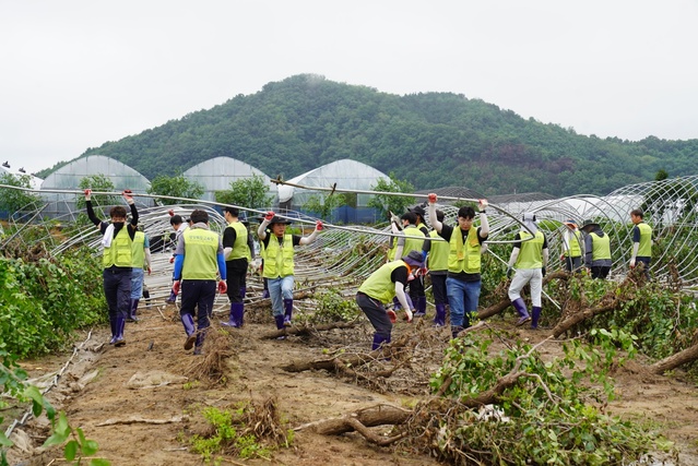 ▲ 경북교육청(교육감 임종식)은 27일 기록적인 집중호우로 피해를 입은 예천군 용궁면 소재 회룡포 수해 현장을 찾아 복구 지원활동을 펼쳤다.ⓒ경북교육청