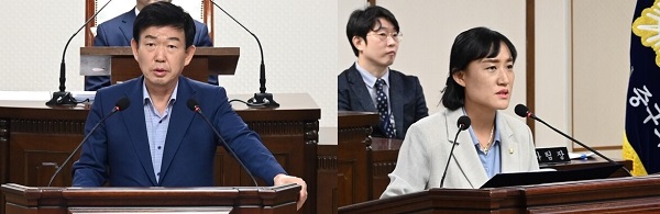 ▲ 5분 자유발언에 나선 육상내 의원과 김선옥 의원. ⓒ중구의회