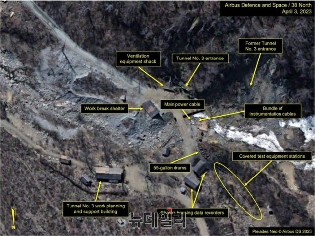 ▲ 38노스가 보도한 풍계리 핵실험장 3번 갱도의 지난 4월 13일 자 위성사진. (사진=38노스) ⓒ뉴시스