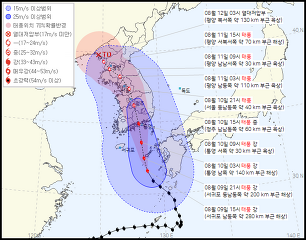 ▲ 태풍위치 및 예상진로.ⓒ세종시청 홈피 캡처