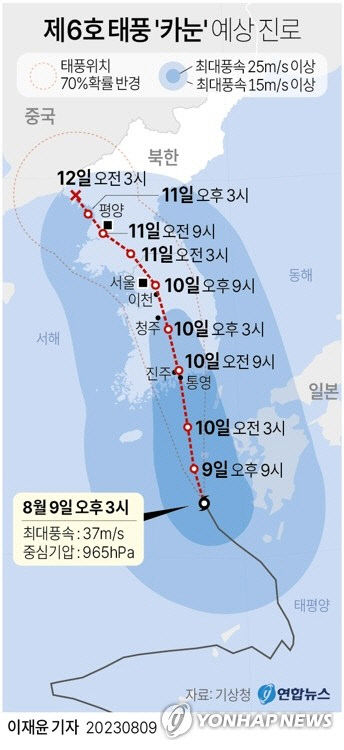 ▲ 태풍 ‘카눈’이 국내에 상륙해 한반도를 종단하며 전국이 태풍 영향권에 들어갔다.ⓒ연합뉴스