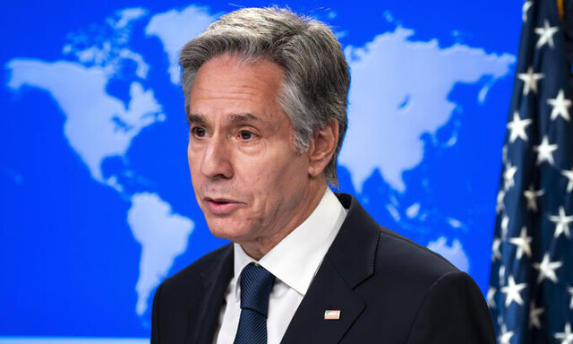 ▲ 토니 블링컨 미 국무장관이 15일 국무부에서 한미일 정상회의와 관련한 브리핑을 하고 있다. ⓒ워싱턴=AP/뉴시스