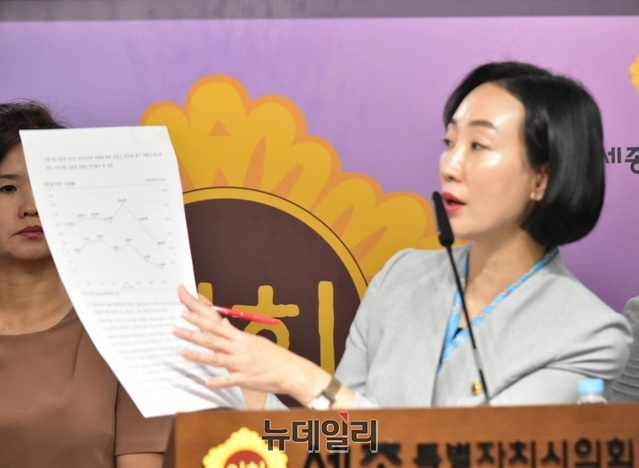 ▲ 김효숙 세종시의원이 21일 오후 세종시의에서 기자회견을 하고 있다.ⓒ이길표 기자