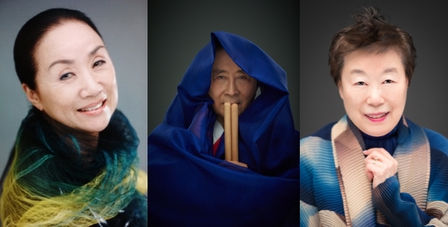 ▲ 왼쪽부터 명인 김매자·국수호·배정혜.ⓒ국립정동극장
