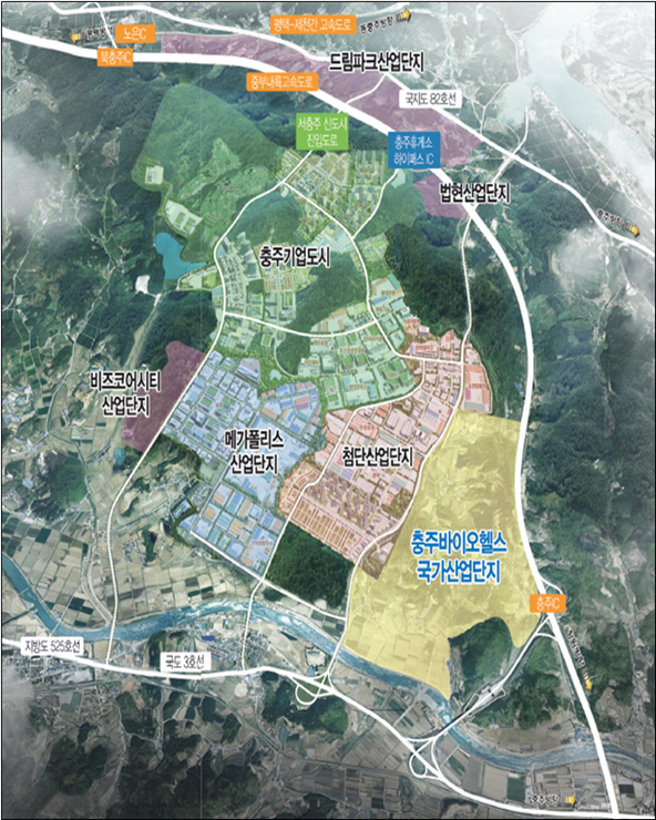 ▲ 충주바이오헬스 국가산단 조성사업이 순조롭게 진행되고 있다.ⓒ충북도