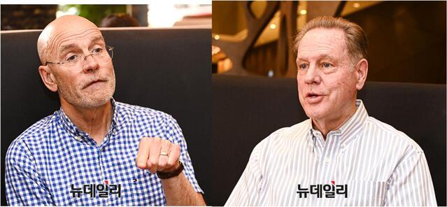 ▲ 클라이브 해밀턴(Clive Hamilton) 호주 찰스 스터트 대학 교수(왼쪽)와 케리 거샤넥(Kerry Gershaneck) 나토 사령부 펠로(오른쪽)가 21일 오후 서울 모처에서 뉴데일리와 인터뷰하고 있다. ⓒ서성진 기자