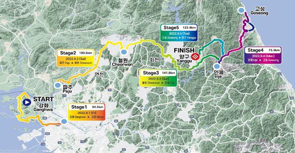 ▲ ’Tour de DMZ 2023 국제자전거대회가’ 구간 노선도.ⓒ강원특별자치도